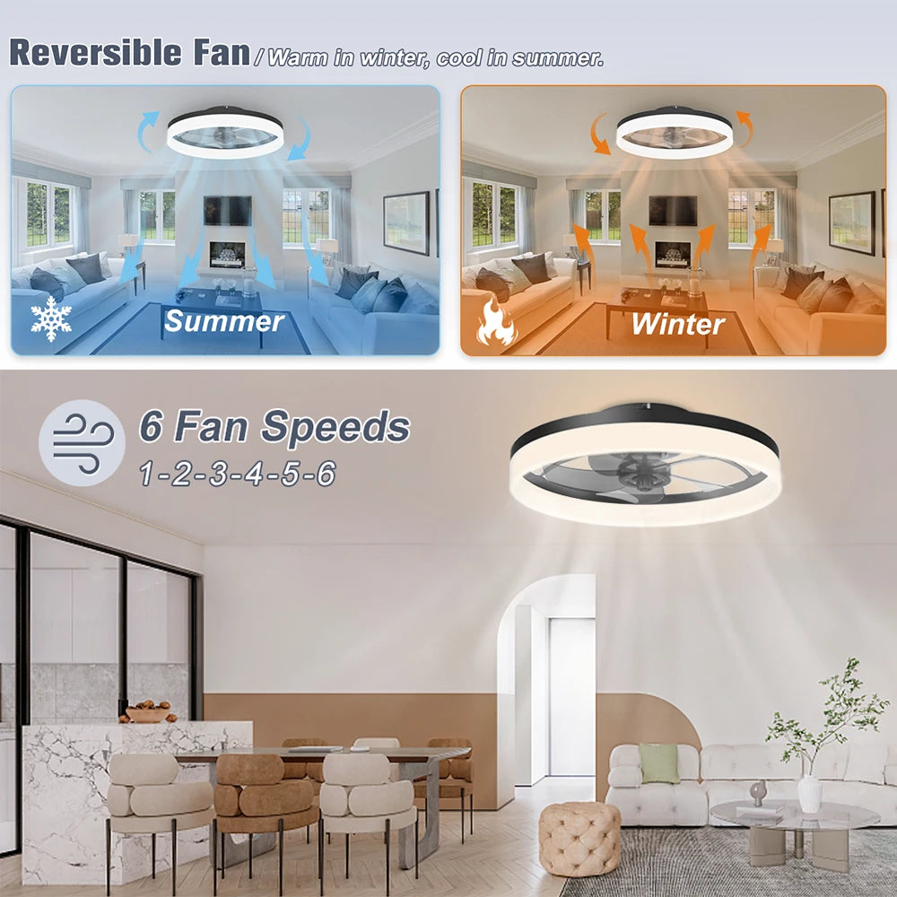 Smart Ceiling Fan with Lights, Remote Control, Air Invisible Blades, Silent