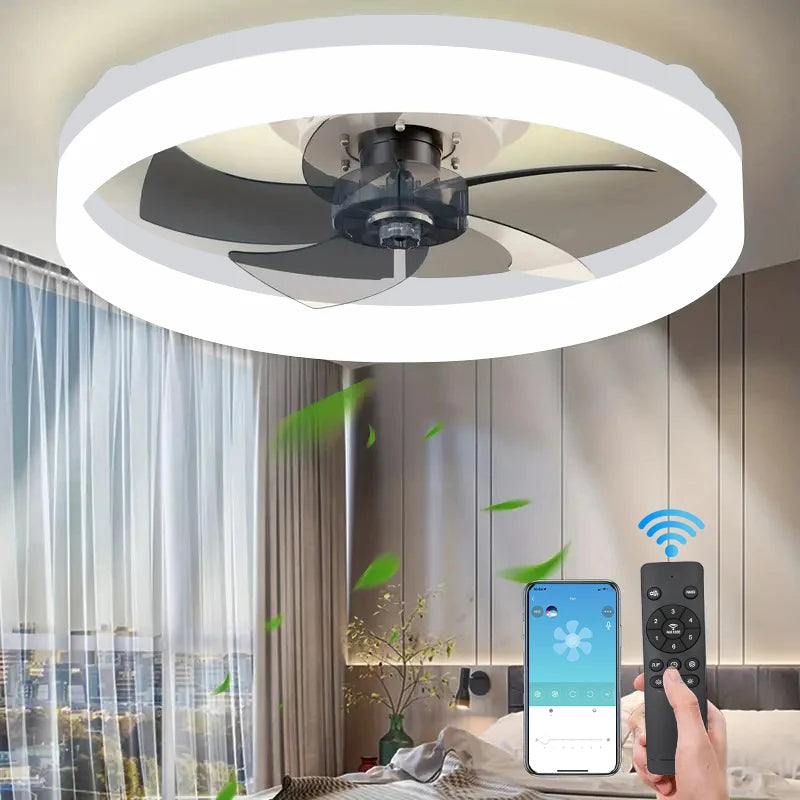 Smart Ceiling Fan with Lights, Remote Control, Air Invisible Blades, Silent