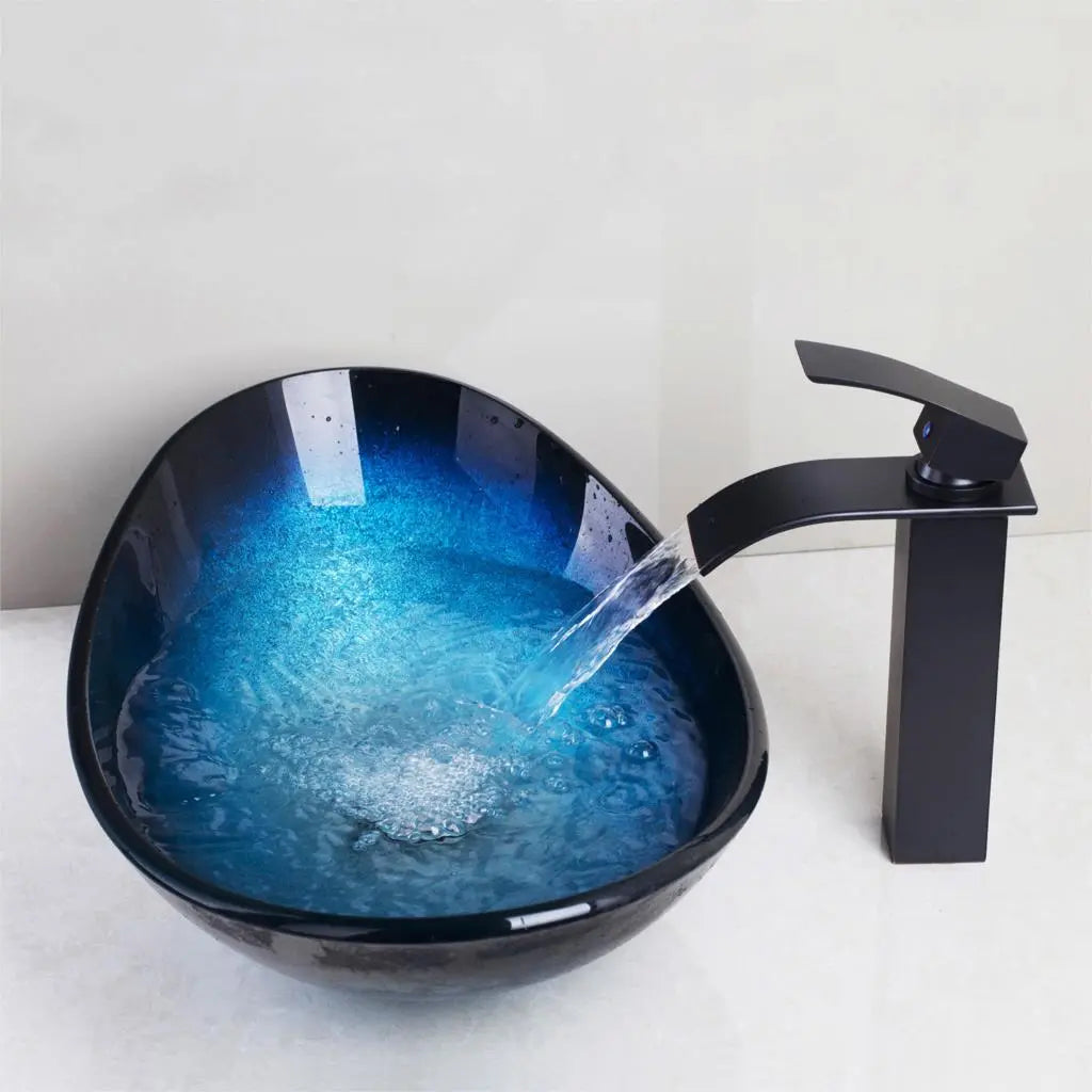 Tempered Glass Hand Painted Waterfall Spout with Basin