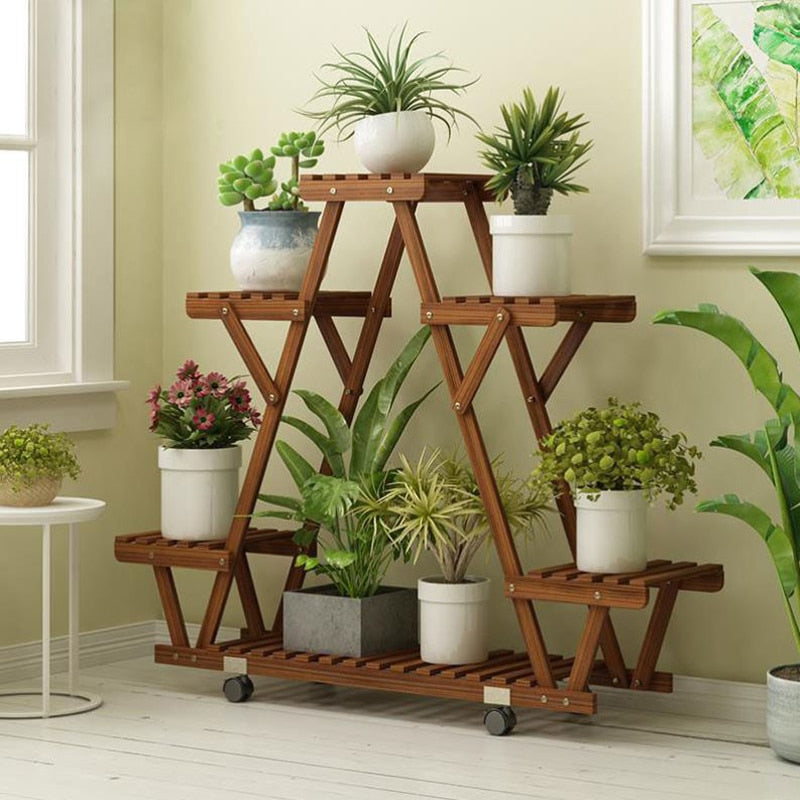 Triangular Plant Shelf 6 Potted Carbonized Wood Plant Holder - outpostpocket