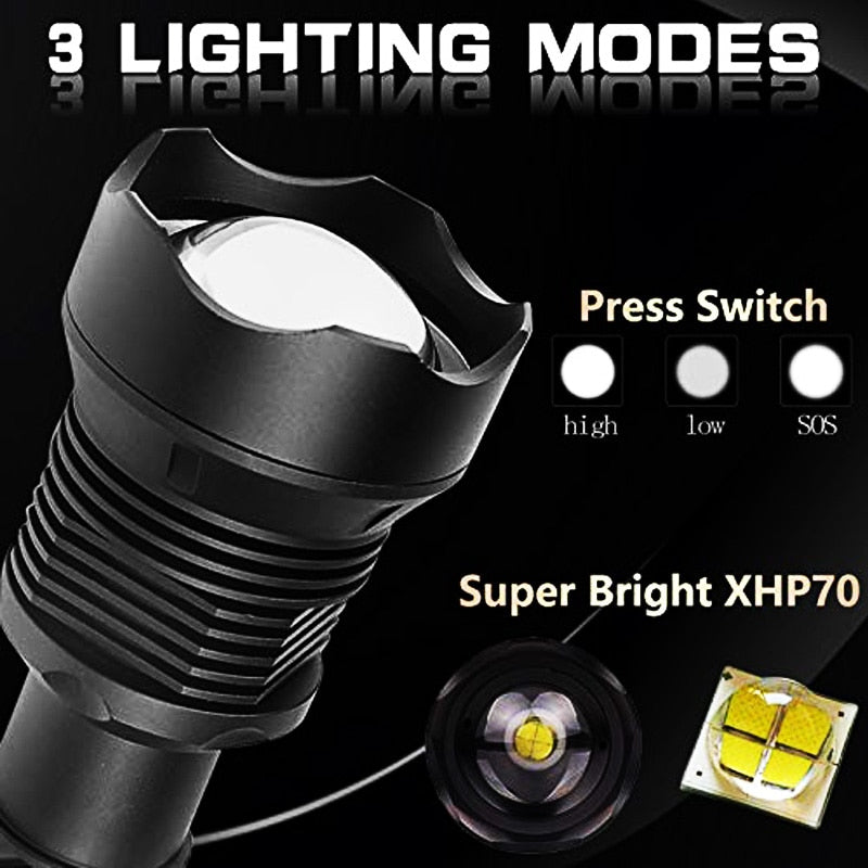 350000cd XPH90 70 50 LED/Powerful/Rechargeable/Tactical/Handled/EDC Flashlight cob