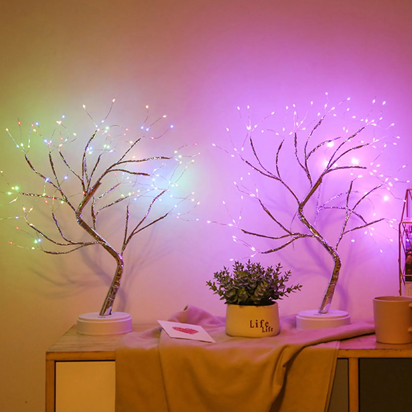 LED Night Light Tabletop Bonsai Tree Light Lamp USB or Touch Switch Copper Wire Bedside Light