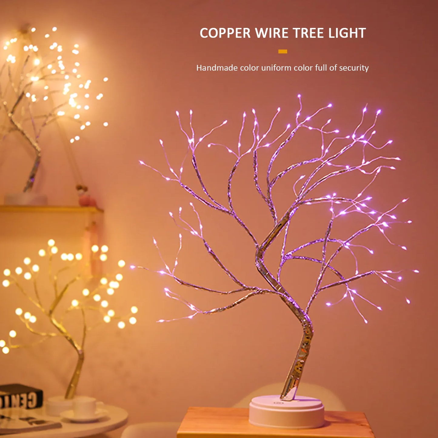 LED Night Light Tabletop Bonsai Tree Light Lamp USB or Touch Switch Copper Wire Bedside Light