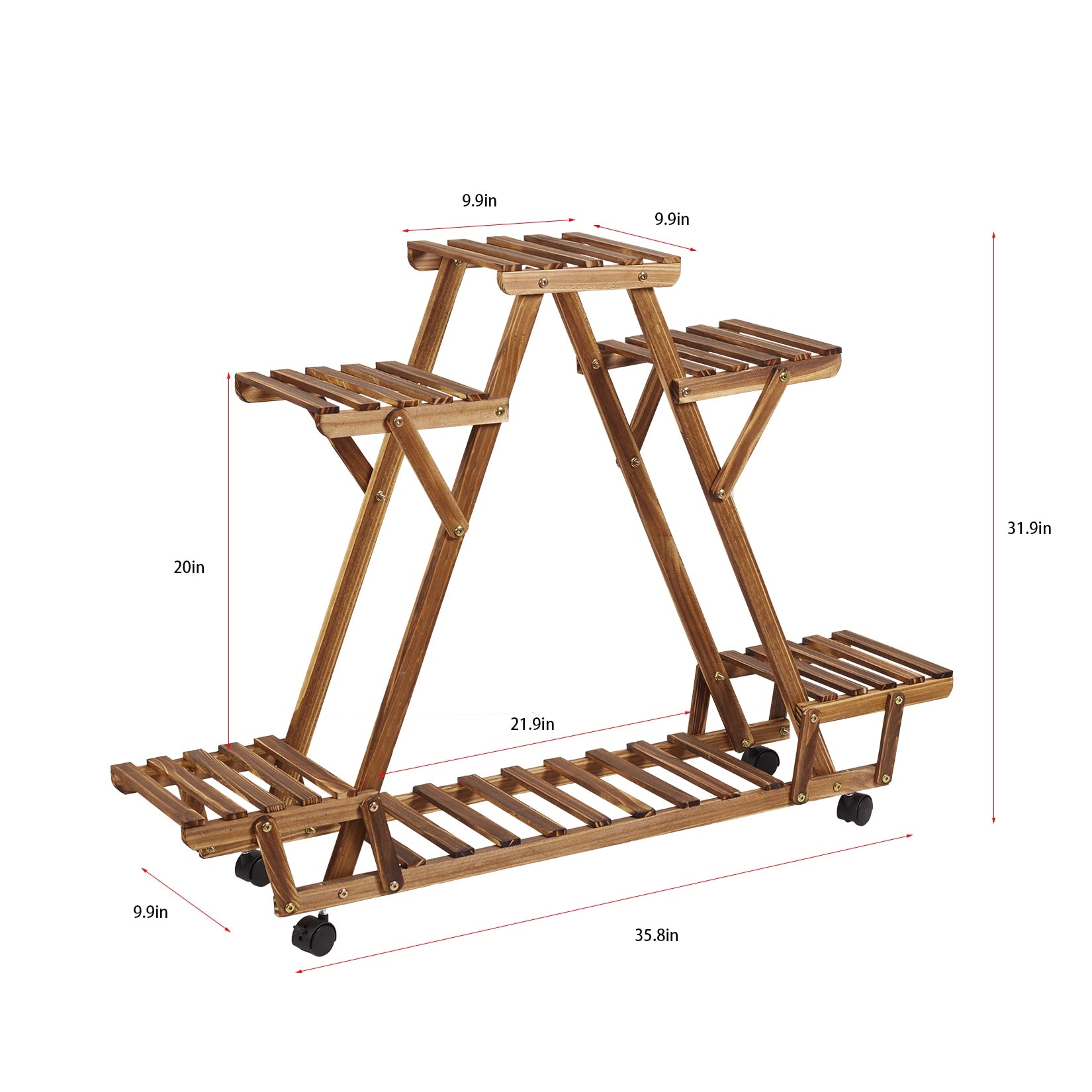 Triangular Plant Shelf 6 Potted Carbonized Wood Plant Holder - outpostpocket