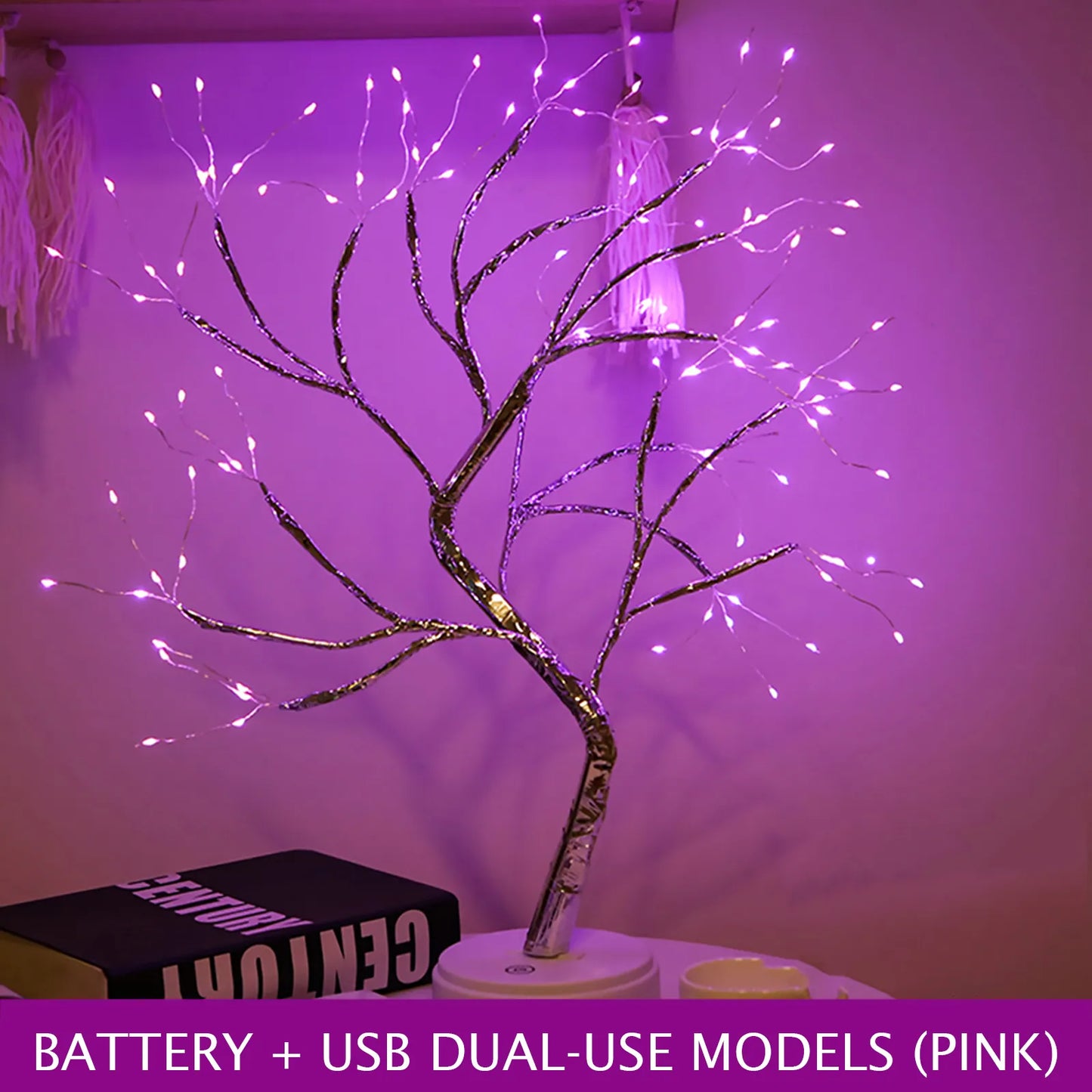 LED Night Light Tabletop Bonsai Tree Light Lamp USB or Touch Switch Copper Wire Bedside Light