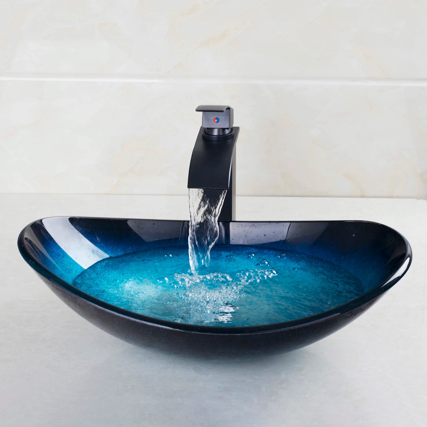 Tempered Glass Hand Painted Waterfall Spout with Basin