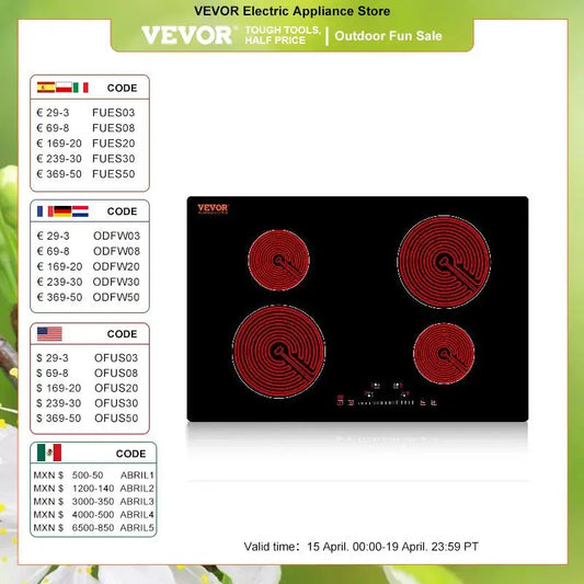 VEVOR 2/4/5 Burners Built-in Induction Stove Top 12/24/30in Ceramic Glass Electric Cooktop