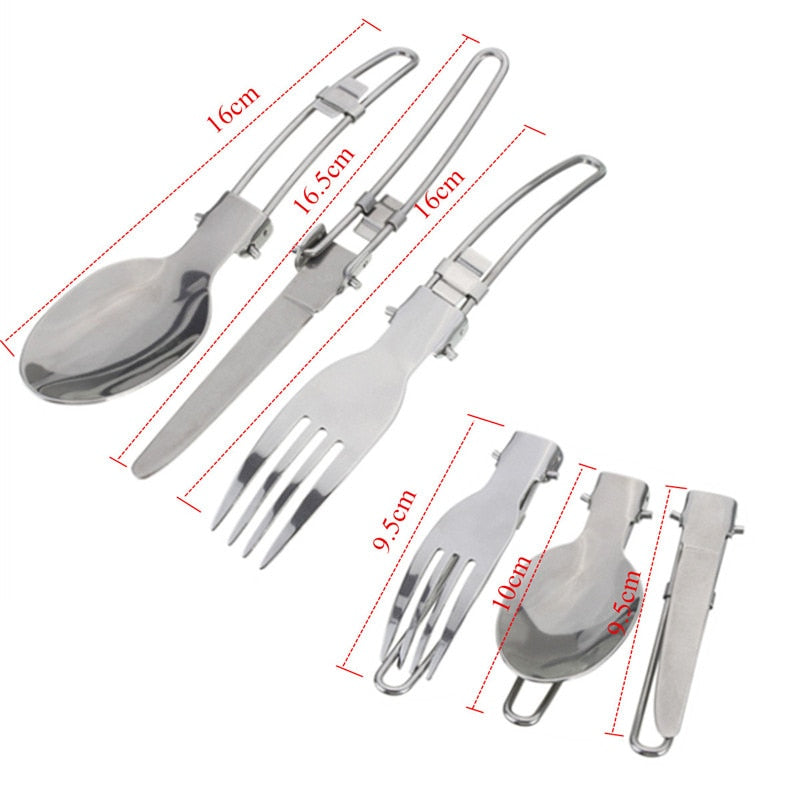 Outdoor Cooking Picnic Set Non-stick Bowls with Folding Spoon Fork Knife Cooking Set Mini Gas Stove - outpostpocket