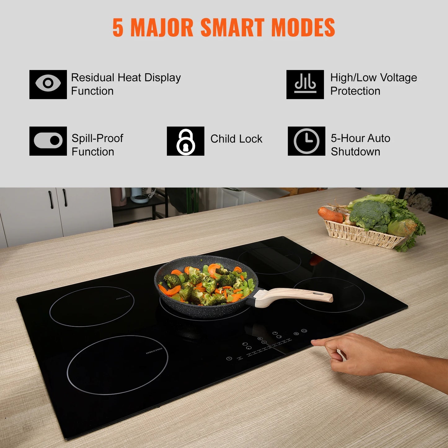 VEVOR 5 Burners 30/36 Inch Electric Induction Cooktop Stove Hob Built-in Burner Cooker Sensor Touch Control Magnetic Cooker