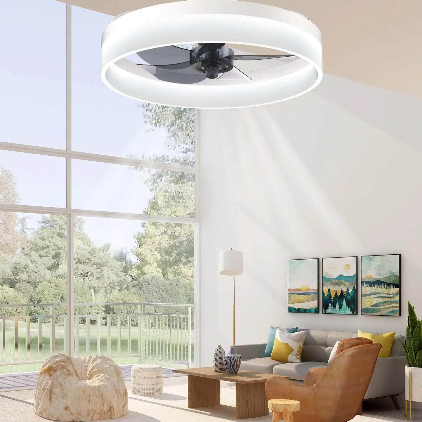 Smart Ceiling Fan with Lights, Remote Control, Air Invisible Blades, Silent