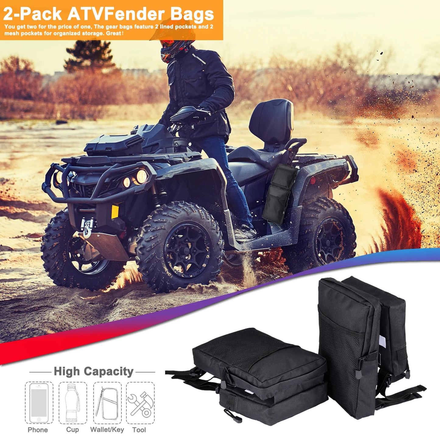 2PCS ATV Fender Bags Tank Saddlebags 이미지 첨부 Rear Luggage Cargo Storage Bag 600D Oxford кофры для мотоцикла Dropshipping