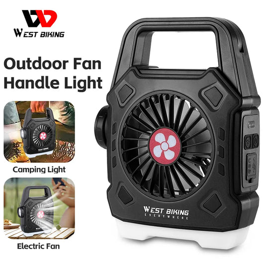 WEST BIKING 2 In 1 Camping Fan Light Rechargeable Portable Electric Fan With Power Bank LED Lighting