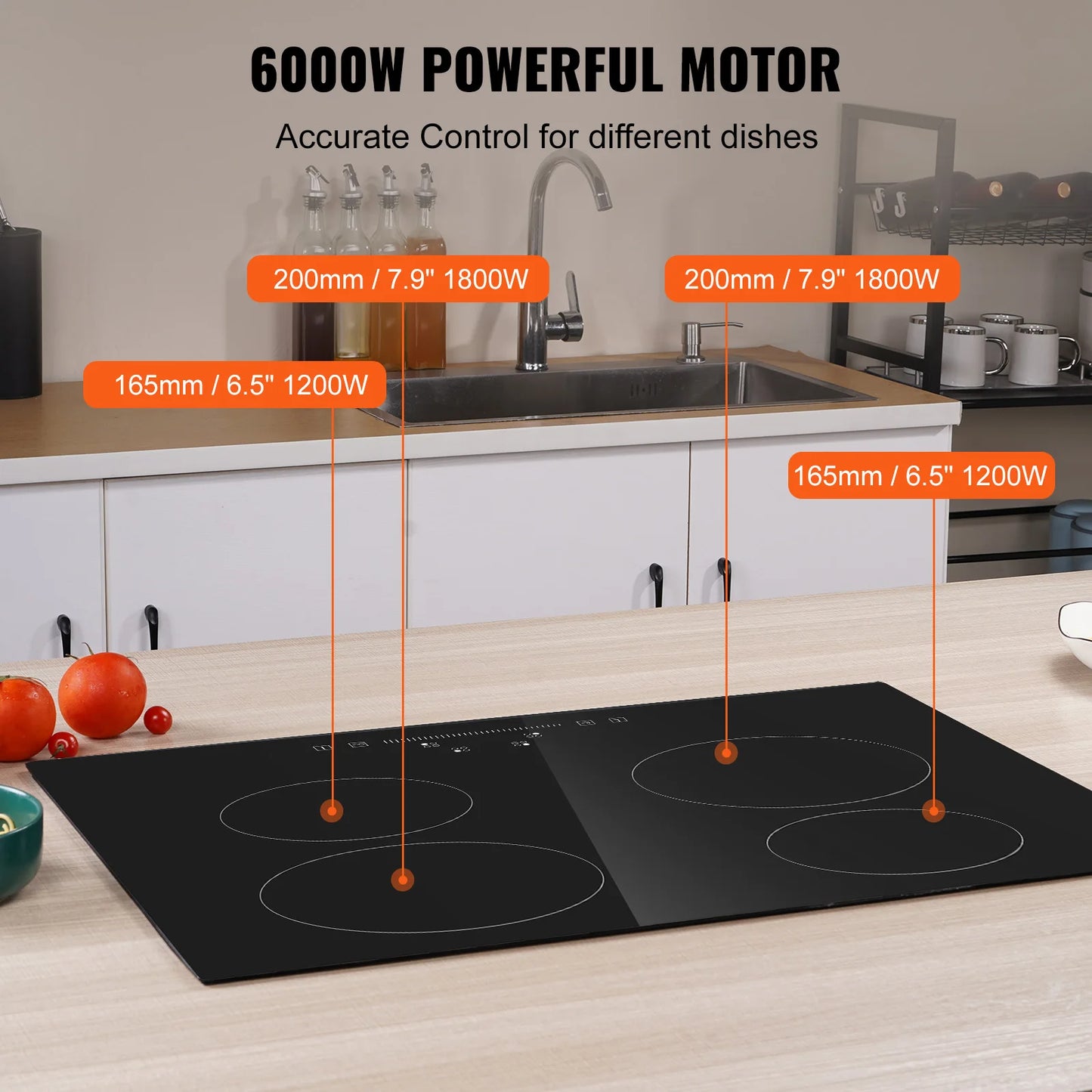 VEVOR 2/4/5 Burners Built-in Induction Stove Top 12/24/30in Ceramic Glass Electric Cooktop