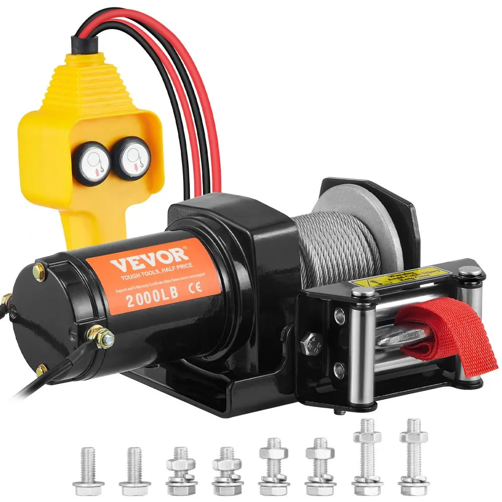 VEVOR Electric Winch 2000 lb Steel Rope Winch 5/32” x 39ft ATV