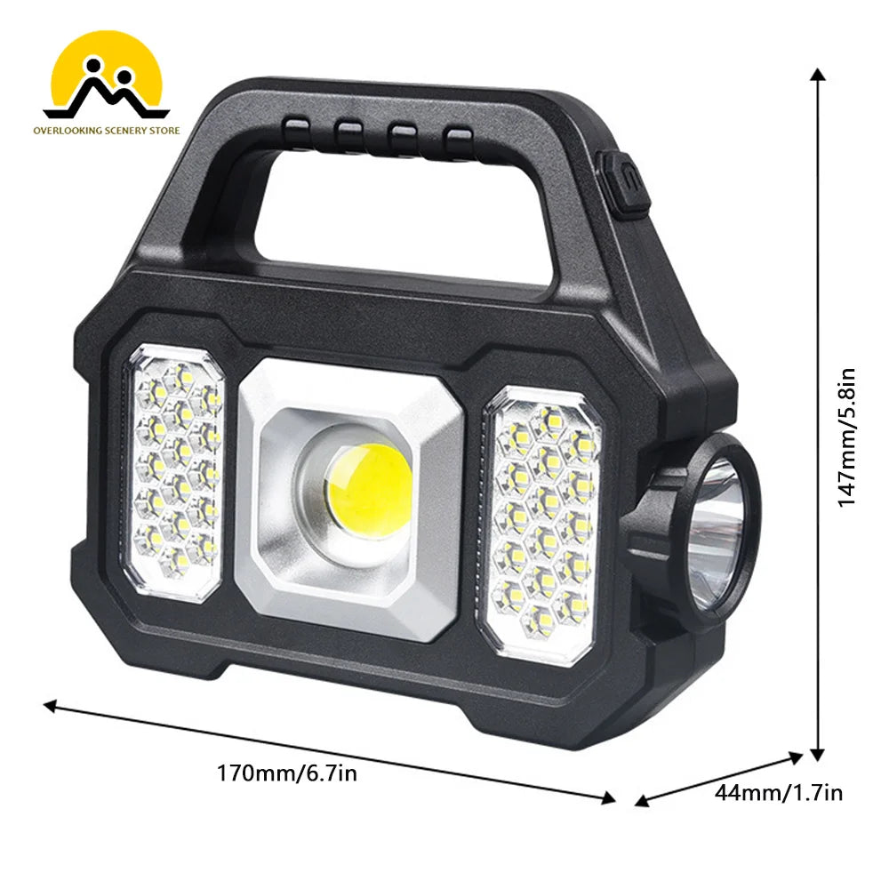 Solar Lantern Super Bright Solar LED Camping Flashlight With COB Work Lights USB Rechargeable Handheld Solar Powered Lanterns