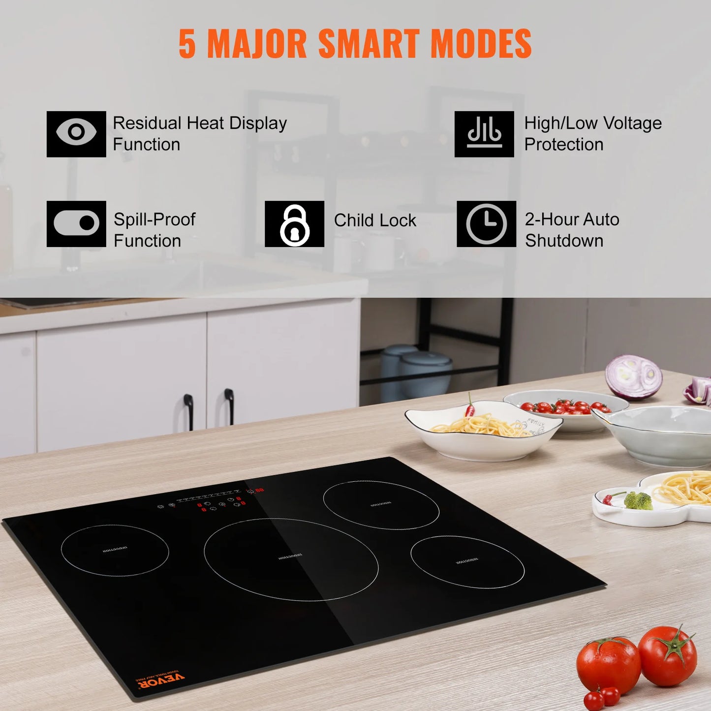 VEVOR 4 Burners 30'' Electric Cooktop Induction Stove Top Built-in Magnetic Cooktop with 9 Heating Level Touch Screen Burner