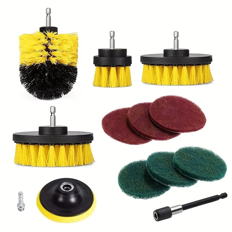 12pcs Electric Drill Brush Head Cleaning Household Universal Tools Floor Tile Polishing Kitchen Bathroom Car Wash Descaling Set