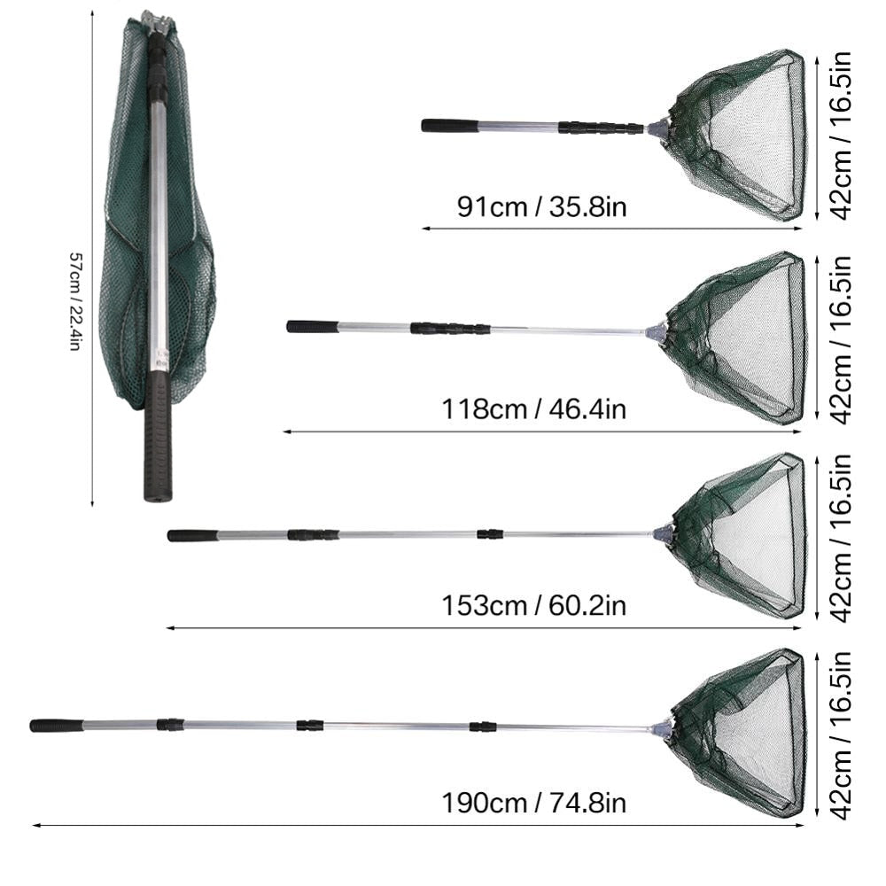 Telescopic Folding Fishing Landing Net 190CM Pole Collapsible Extensible Aluminum long Handle - outpostpocket