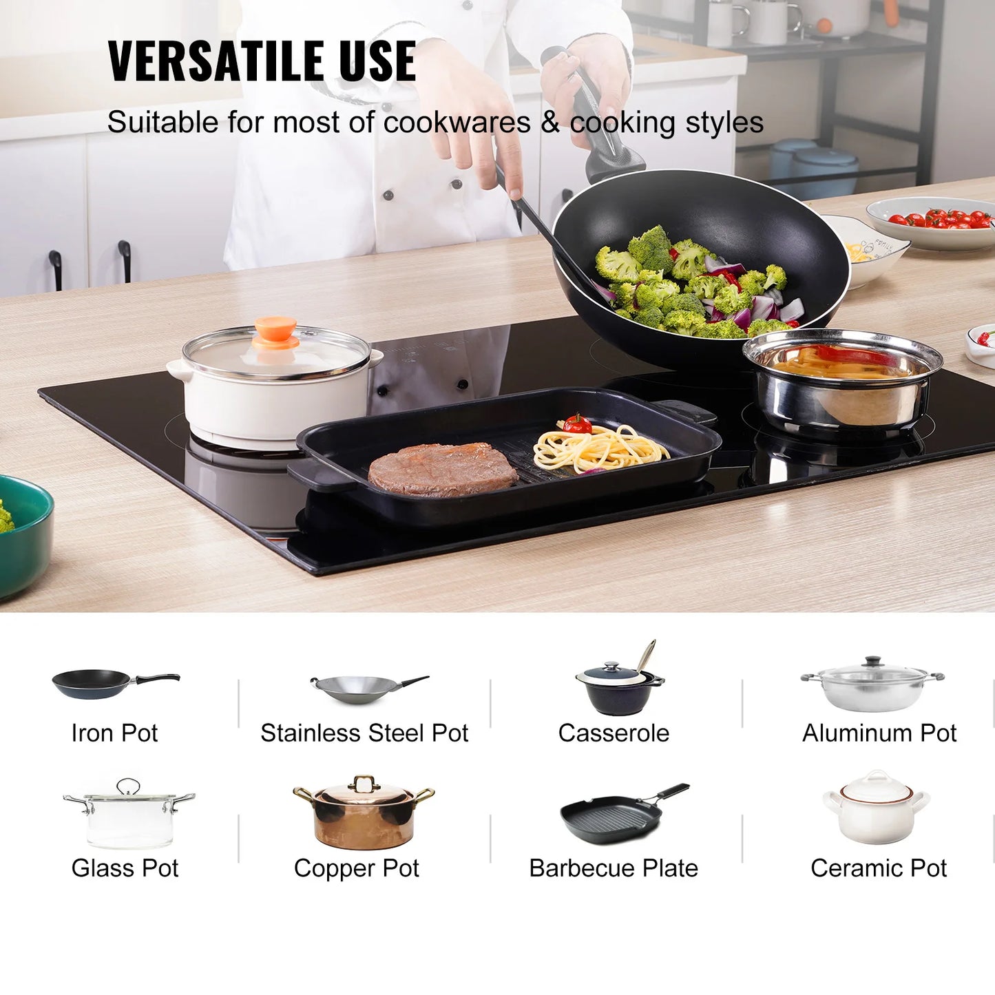 VEVOR 2/4/5 Burners Built-in Induction Stove Top 12/24/30in Ceramic Glass Electric Cooktop