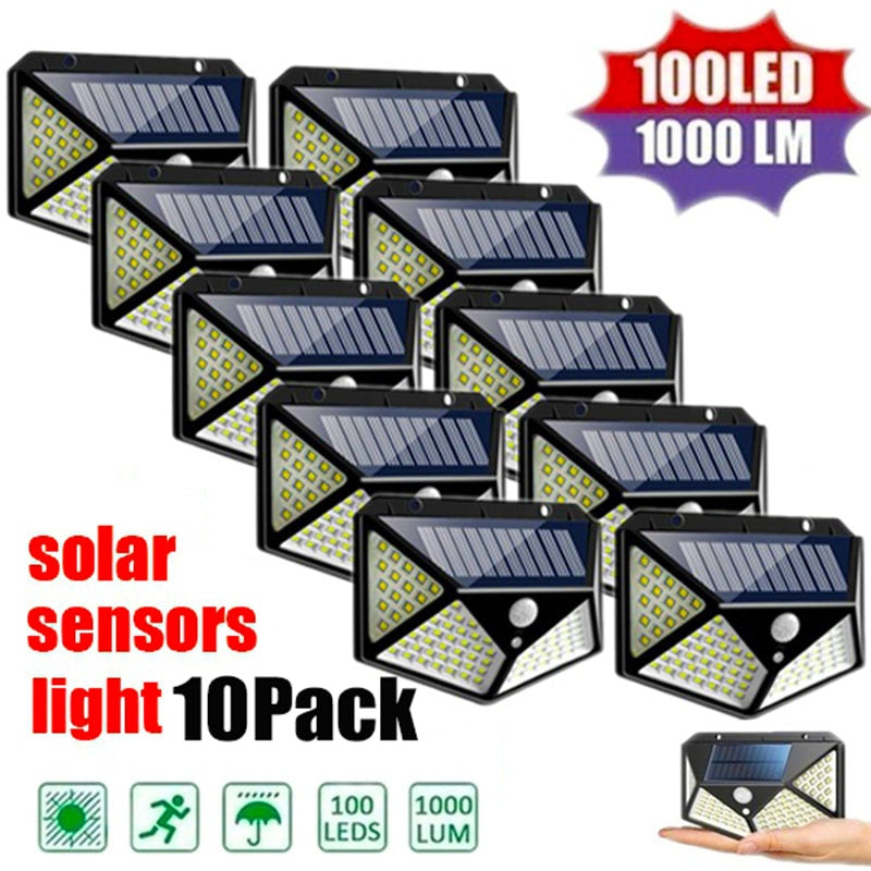 1/2/4/8/10PCS 100 LED Solar Power Wall Light Motion Sensor Waterproof Outdoor Garden Lamp - outpostpocket