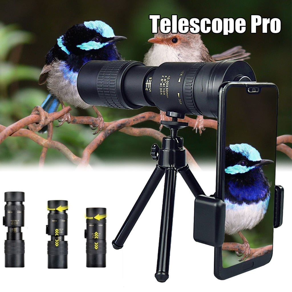 4K 10-300X40MM Super Telephoto Monocular Telescope  Zoom Monocular Binoculars Pocket Telescope for Smartphone Take Picture - outpostpocket